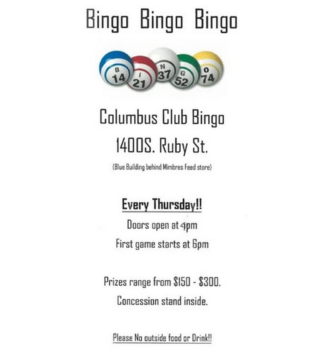 Bingo at Knights of Columbus Feb 9, 2023